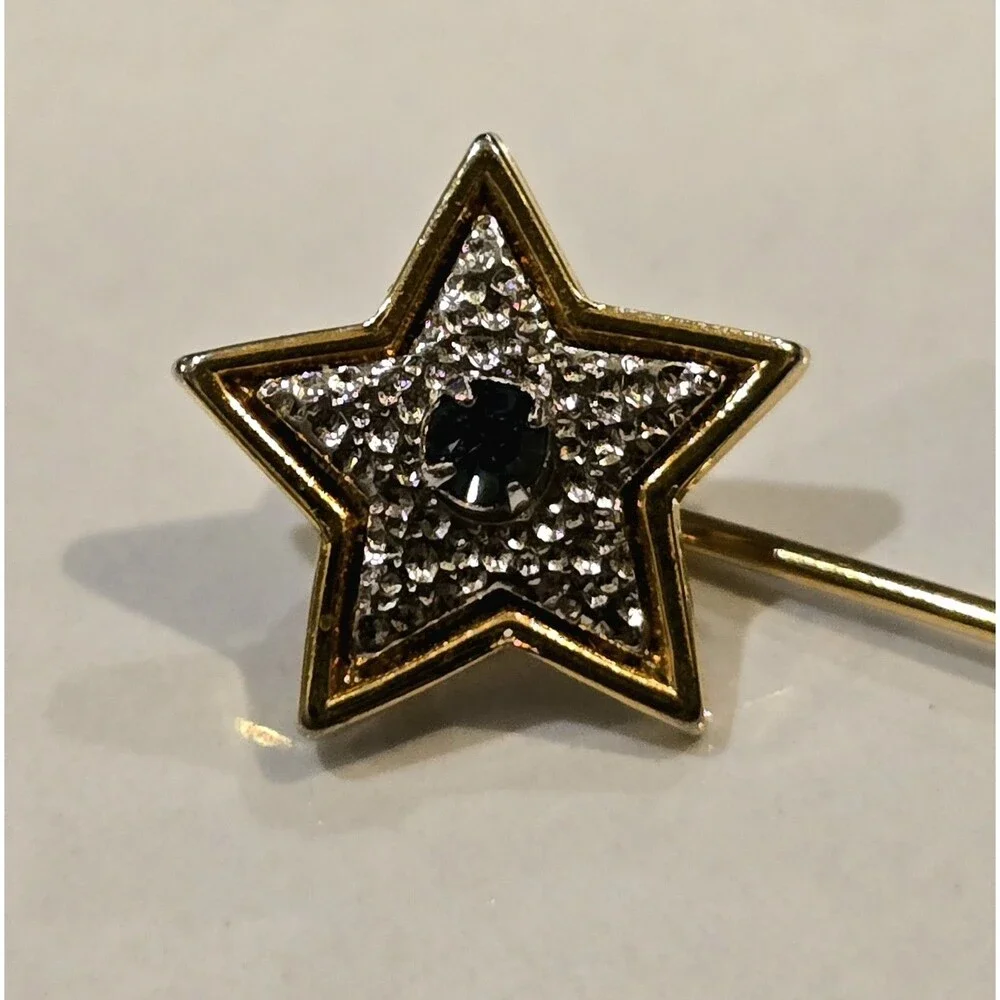 Vintage Avon Gold Tone Star Stick Pin Blue Starshine Lapel Hat Scarf #1368